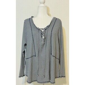 Lane Bryant Women Size 22-24 (3X) Long Sleeve Lace Up Front Striped Top Everyday